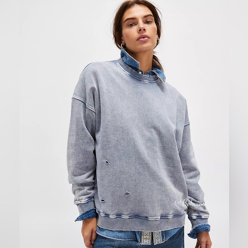 NEW Free People Falling Forward Snow Washed Destroyed Crew